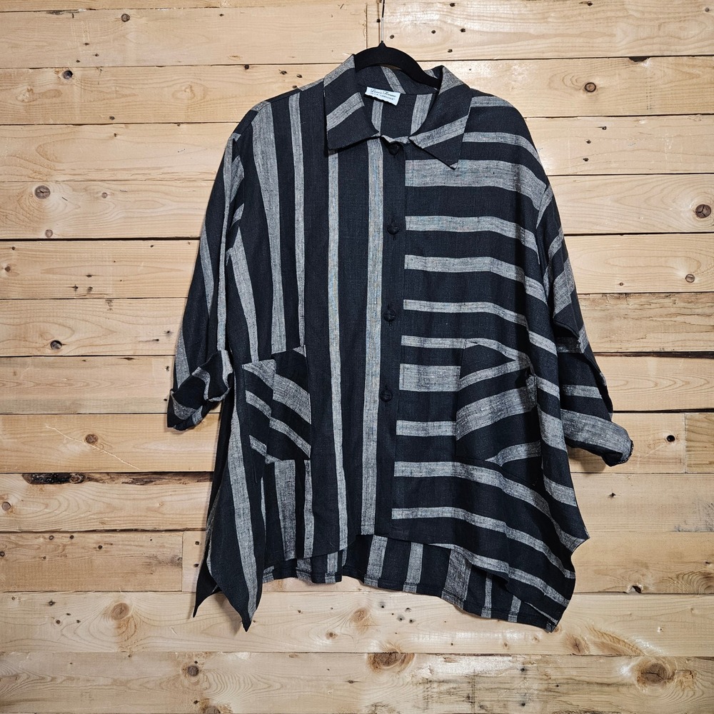 Louis Simon for LA Libellule Linen Stripe Oversized Button Down Shirt One Size